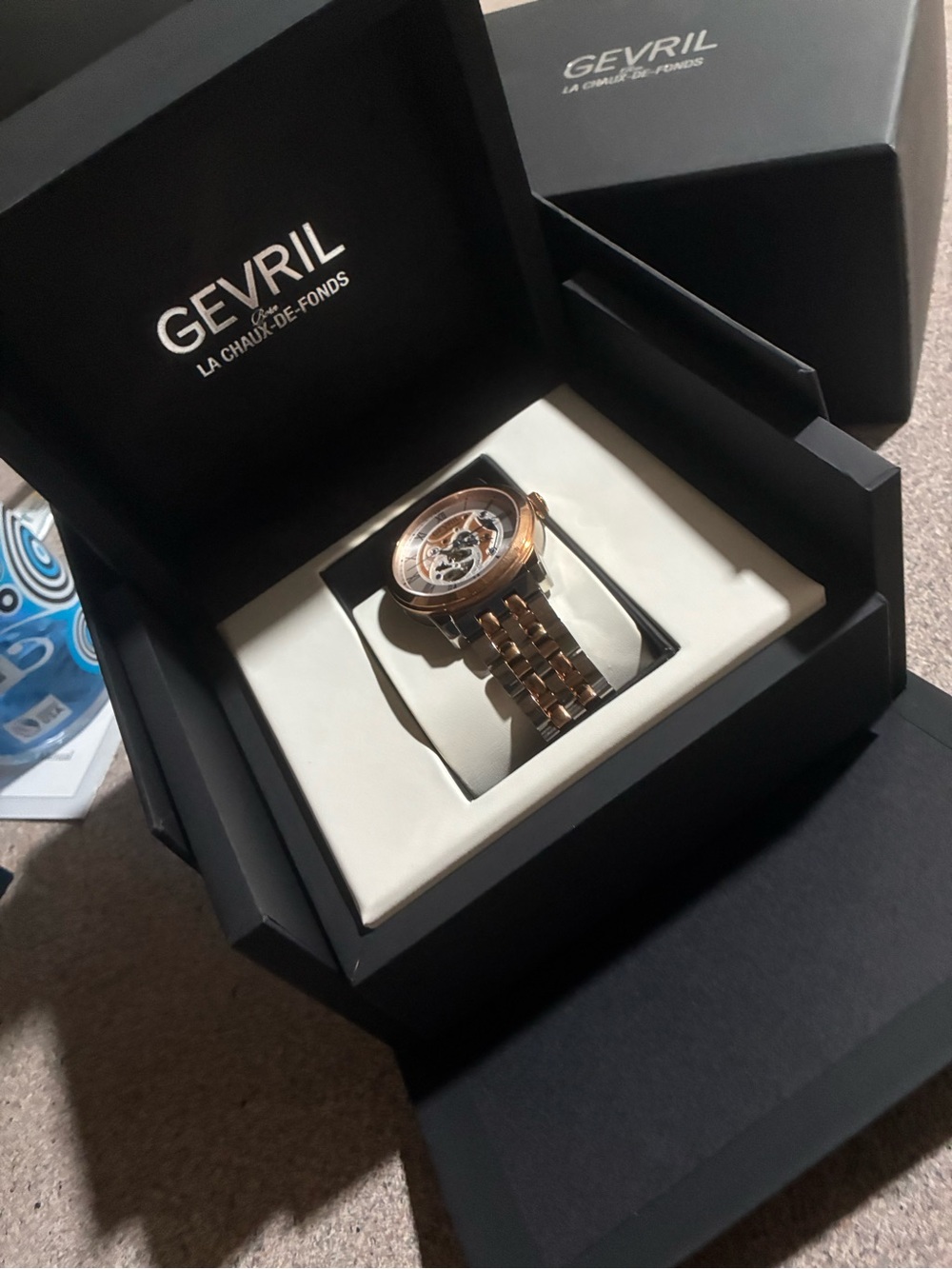 Gevril Men’s Rose Gold Skeleton Bracelet Watch